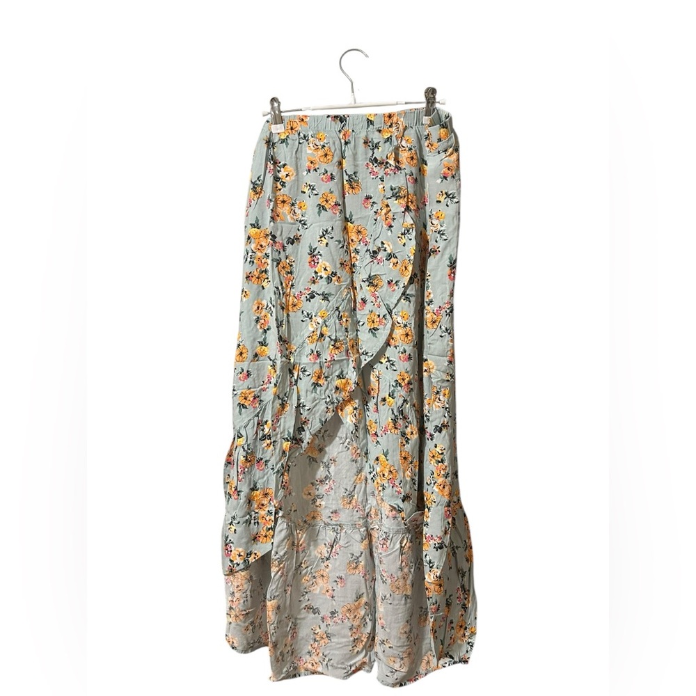 No Boundaries Mint Floral 2 Piece Set High Low Skirt & Crop Top